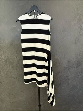 Like New Calvin Klein 205W39NYC Black &White Asymmetric Striped Sleeveless Dress
